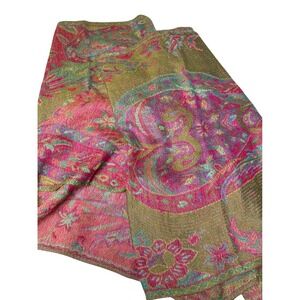 Paisley Jamawar Pashmina Scarf Women OS Green Pink Wool Silk Shawl infinity loop